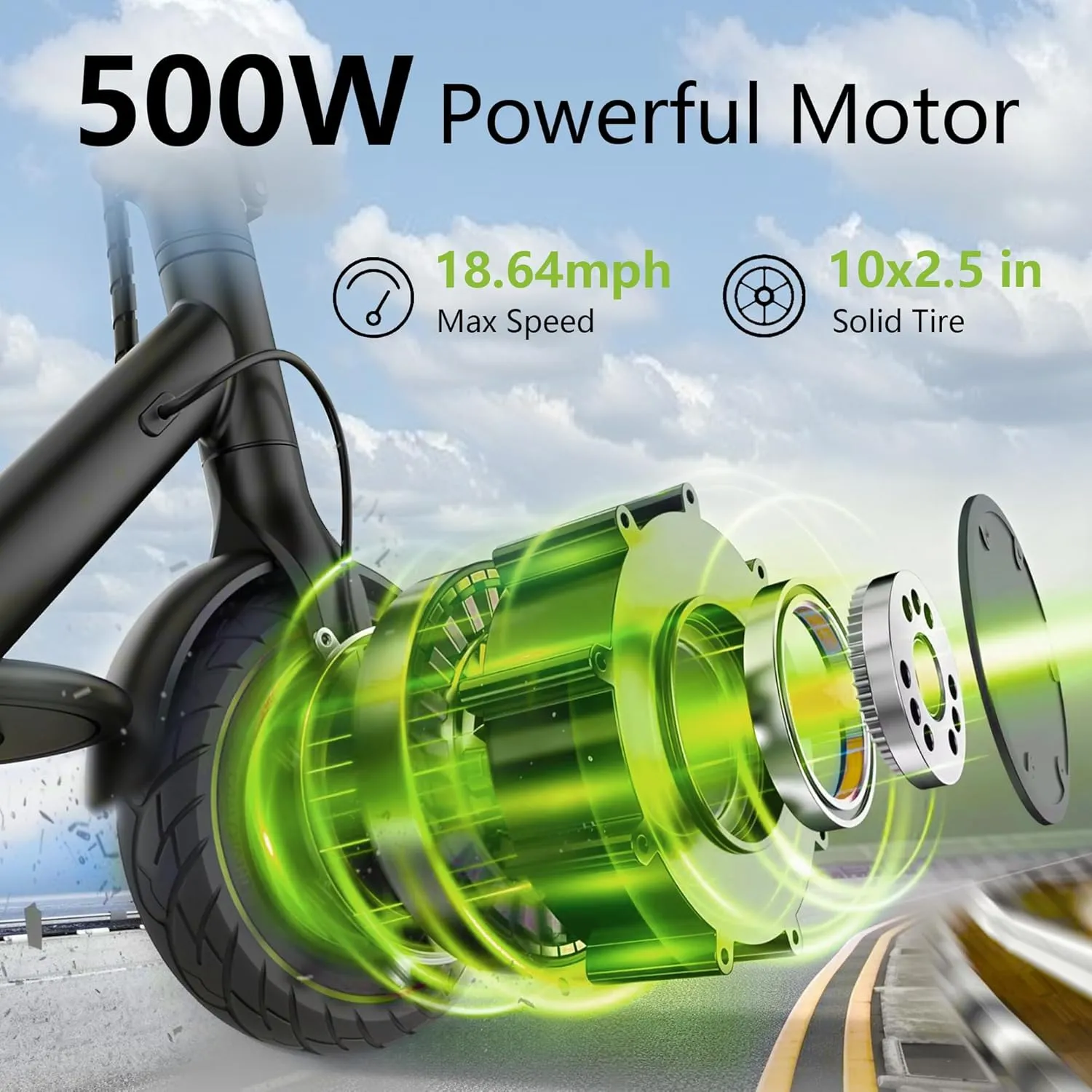 10x2.5 Inch Hub Motor with Solid Tire, 500W Drive Power Wheel ONLY Fit for Segway Ninebot Max G30P Electric Scooter, 60/70-6.5 Rear Motor Kit Tubeless Tyre
