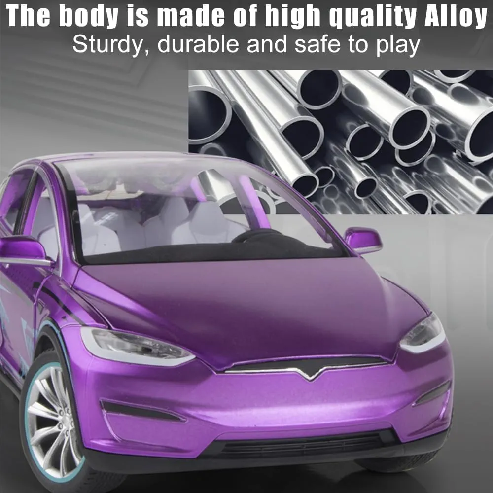 1/24 Scale Diecast Model X Toy Car, Alloy Casting Pull Back Collectible Car Vehicles with Sound and Light, Eagle Wing Door, Big Model X Car Model Toy for Kids Adults Gift (White)