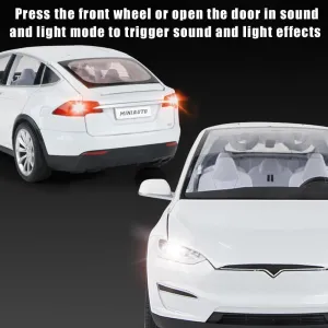 1/24 Scale Diecast Model X Toy Car, Alloy Casting Pull Back Collectible Car Vehicles with Sound and Light, Eagle Wing Door, Big Model X Car Model Toy for Kids Adults Gift (White)
