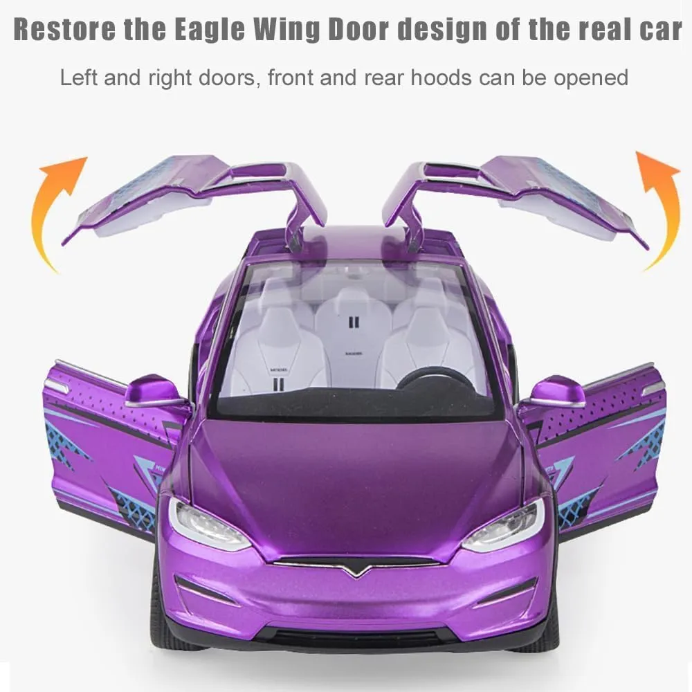 1/24 Scale Diecast Model X Toy Car, Alloy Casting Pull Back Collectible Car Vehicles with Sound and Light, Eagle Wing Door, Big Model X Car Model Toy for Kids Adults Gift (White)