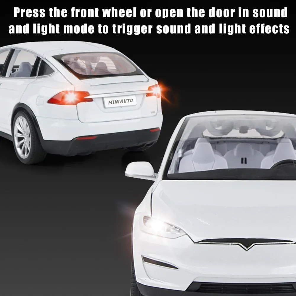 1/24 Scale Diecast Model X Toy Car, Alloy Casting Pull Back Collectible Car Vehicles with Sound and Light, Eagle Wing Door, Big Model X Car Model Toy for Kids Adults Gift (White)