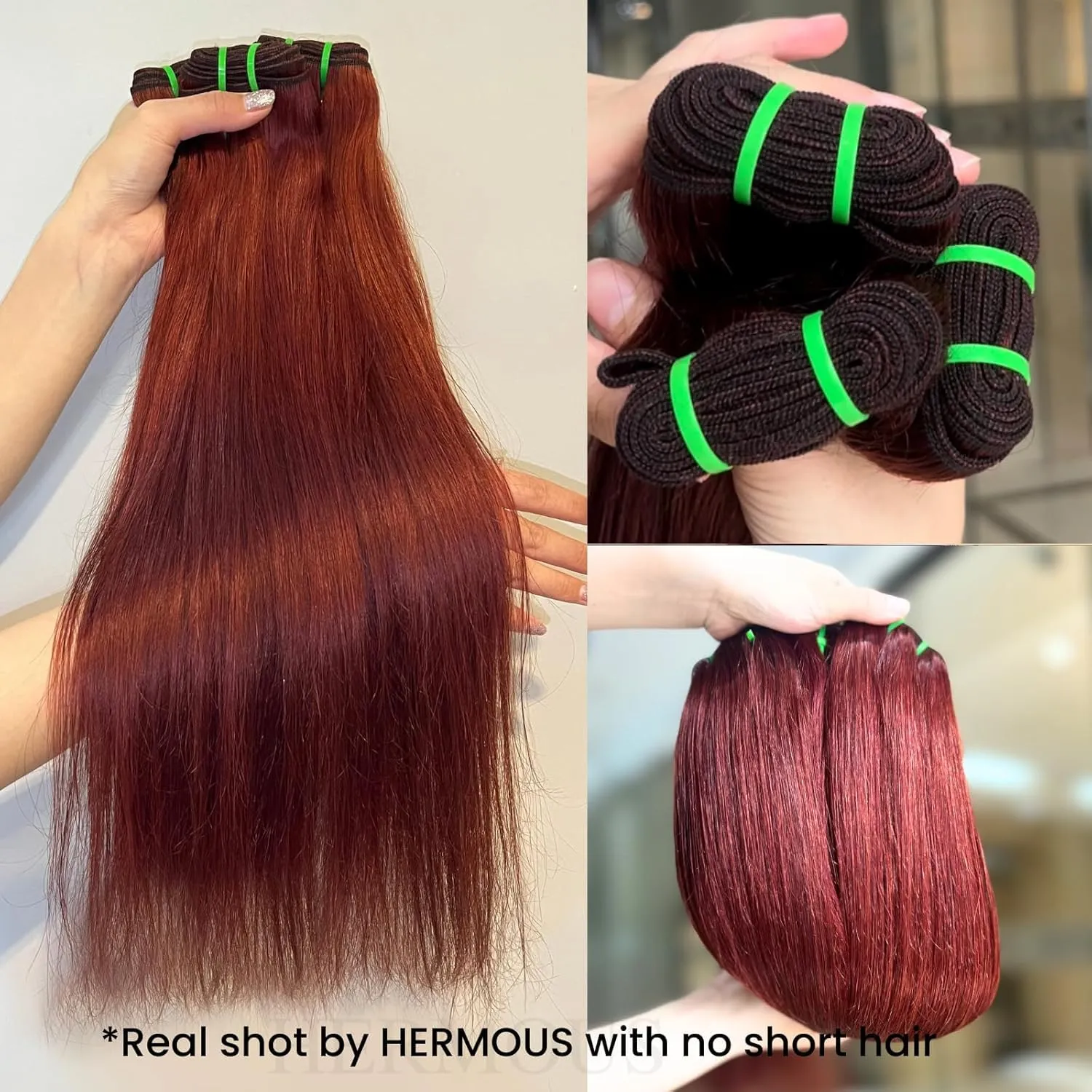 12A Double Drawn Reddish Brown Bundles with Frontal Human Hair 12 14 16 Inch 12 Inch, Unprocessed Raw Hair Copper Red Auburn Brown Colored Straight Bundles With 13x4 HD Lace Frontal 33B Color