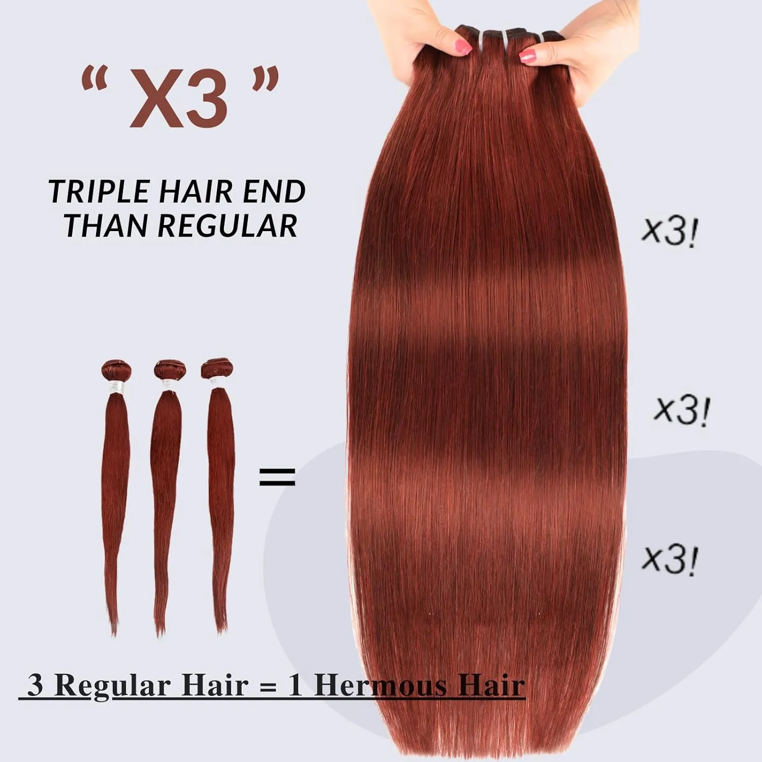 12A Double Drawn Reddish Brown Bundles with Frontal Human Hair 12 14 16 Inch 12 Inch, Unprocessed Raw Hair Copper Red Auburn Brown Colored Straight Bundles With 13x4 HD Lace Frontal 33B Color