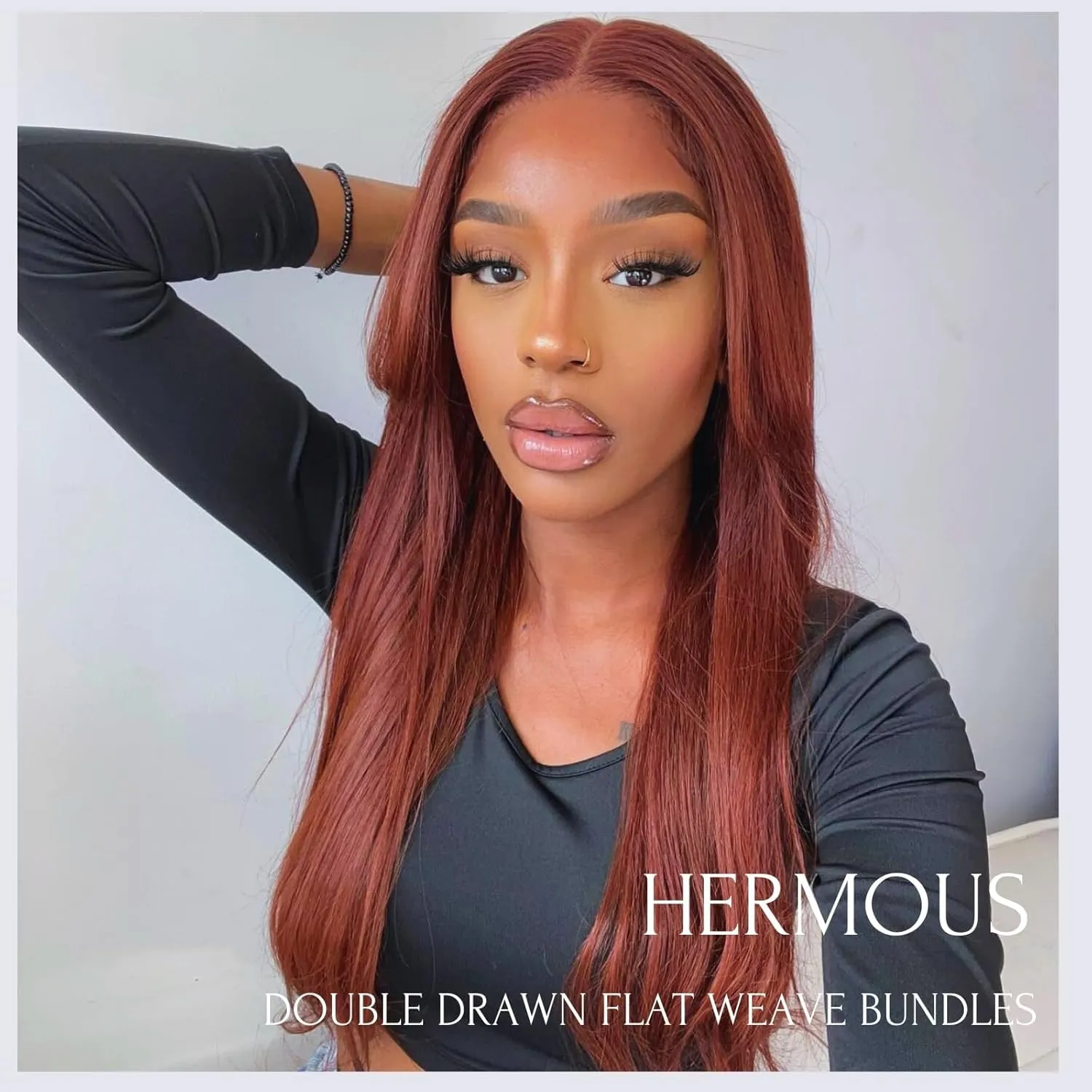 12A Double Drawn Reddish Brown Bundles with Frontal Human Hair 12 14 16 Inch 12 Inch, Unprocessed Raw Hair Copper Red Auburn Brown Colored Straight Bundles With 13x4 HD Lace Frontal 33B Color