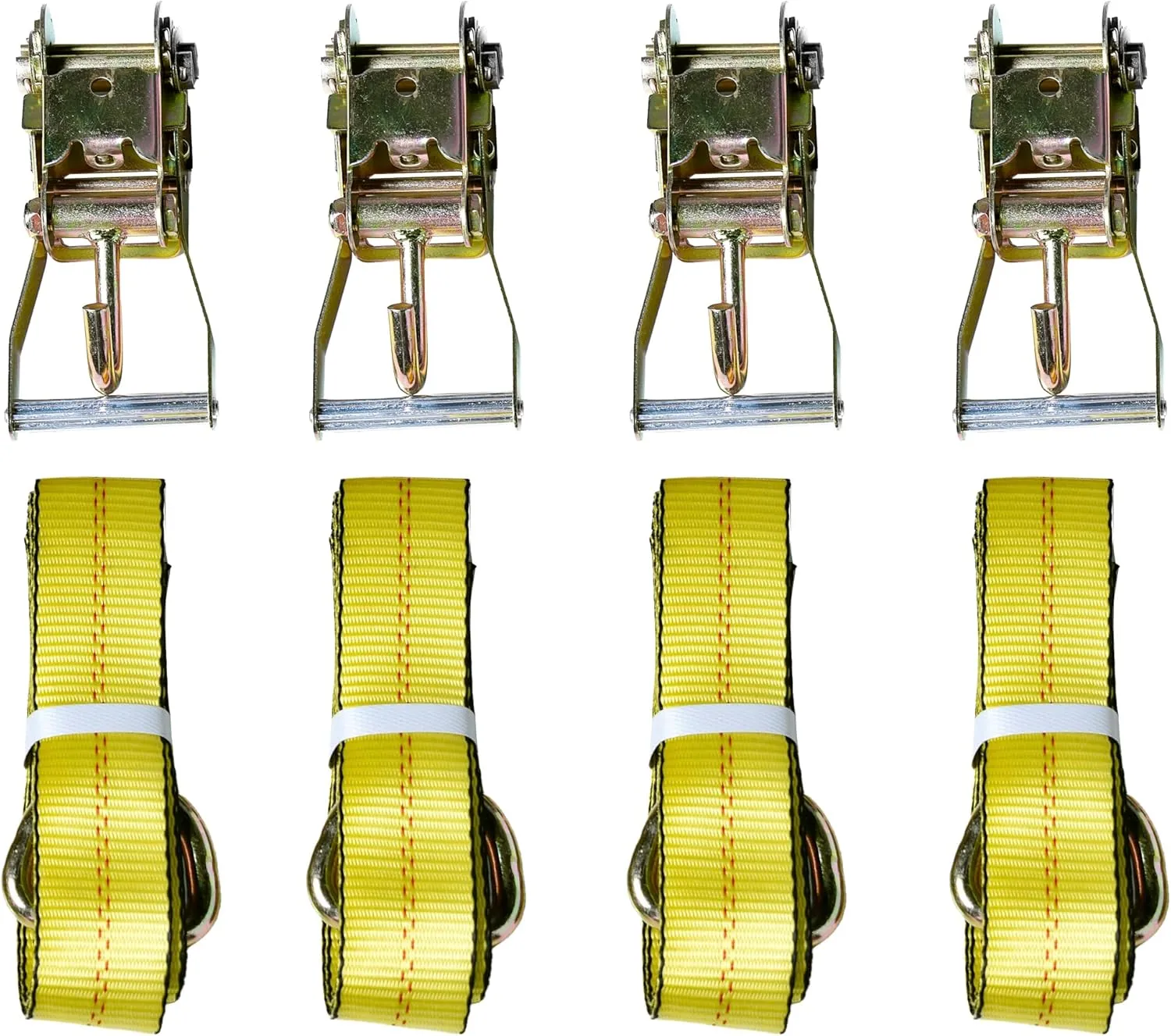 12pc Combo Lasso Wheel Lift Straps 2" Ratchets J Finger Hooks Tow Truck Tie Down - Yellow