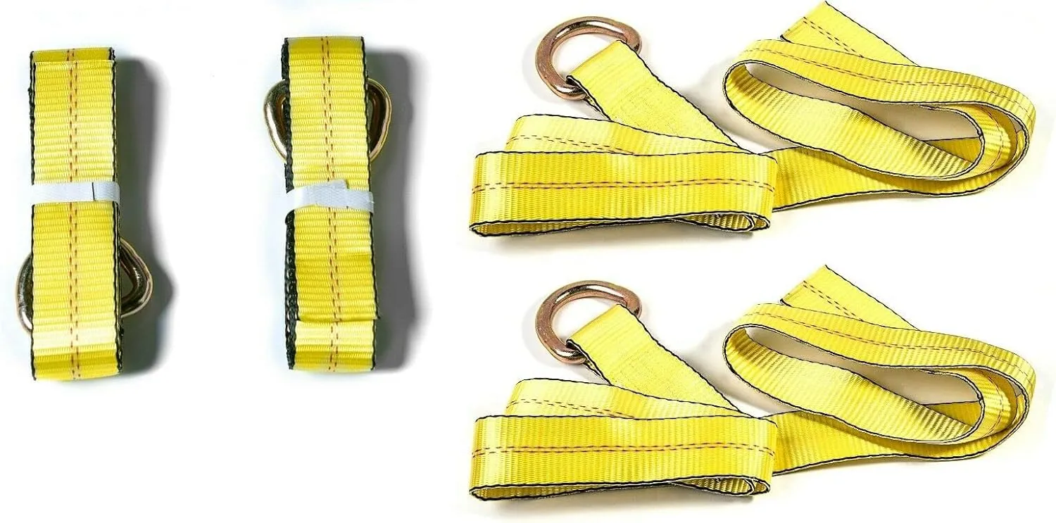 12pc Combo Lasso Wheel Lift Straps 2" Ratchets J Finger Hooks Tow Truck Tie Down - Yellow