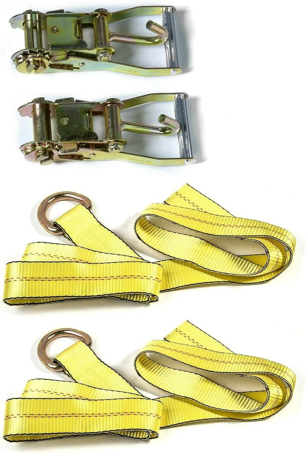 12pc Combo Lasso Wheel Lift Straps 2" Ratchets J Finger Hooks Tow Truck Tie Down - Yellow