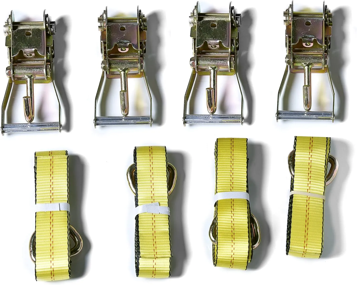 12pc Combo Lasso Wheel Lift Straps 2" Ratchets J Finger Hooks Tow Truck Tie Down - Yellow