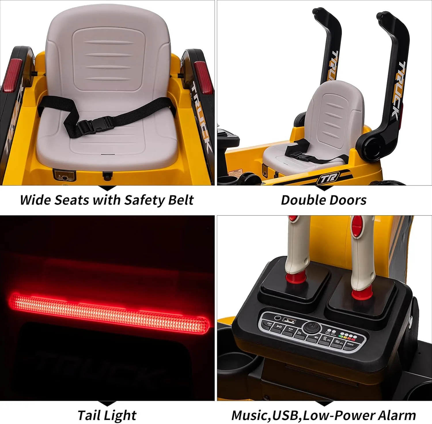 12V Kids Ride On Excavator Digger Truck with Remote Control & Electric Digging Arm, 12V 10Ah Large Battery, 4x75W Motors,Led Tail Light, Music, USB, Ride Toy for Xmas Birthday Gift for Ages 3 , Yello