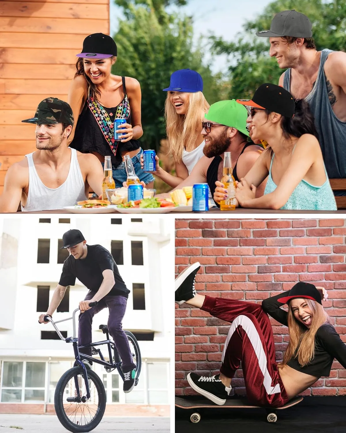 15 Pack Snapback Hats for Men Hip Hop Style Solid Baseball Hats Adjustable Snapback Cap Flat Brim Baseball Caps