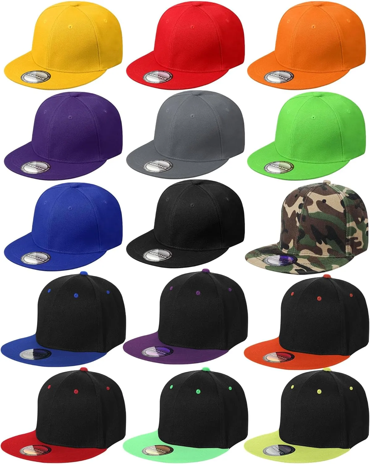 15 Pack Snapback Hats for Men Hip Hop Style Solid Baseball Hats Adjustable Snapback Cap Flat Brim Baseball Caps