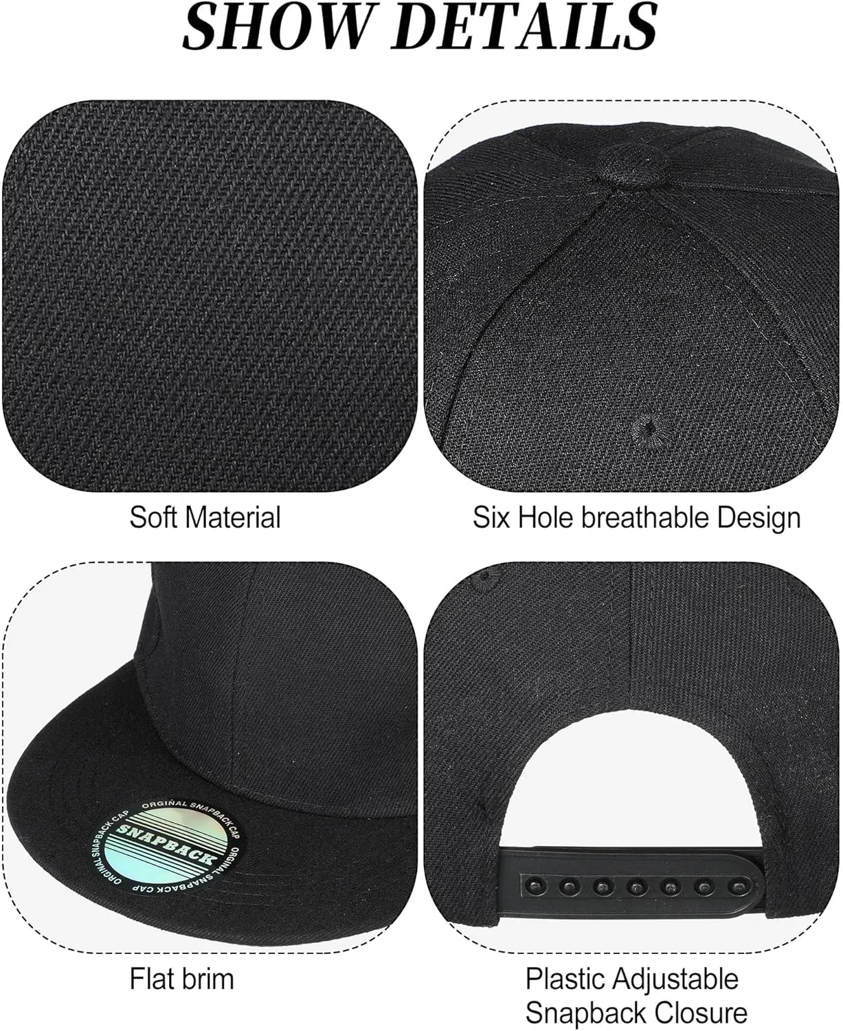 15 Pack Snapback Hats for Men Hip Hop Style Solid Baseball Hats Adjustable Snapback Cap Flat Brim Baseball Caps