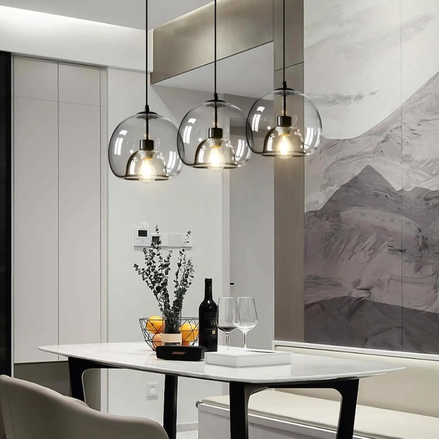 2-Pack Large Smoke Glass Pendant Lights for Kitchen Island, Includes Extra Bulbs & 4.26FT Adjustable Cord, Modern Pendant Lighting Fixtures for Kitchen, Dining Room, Living Room