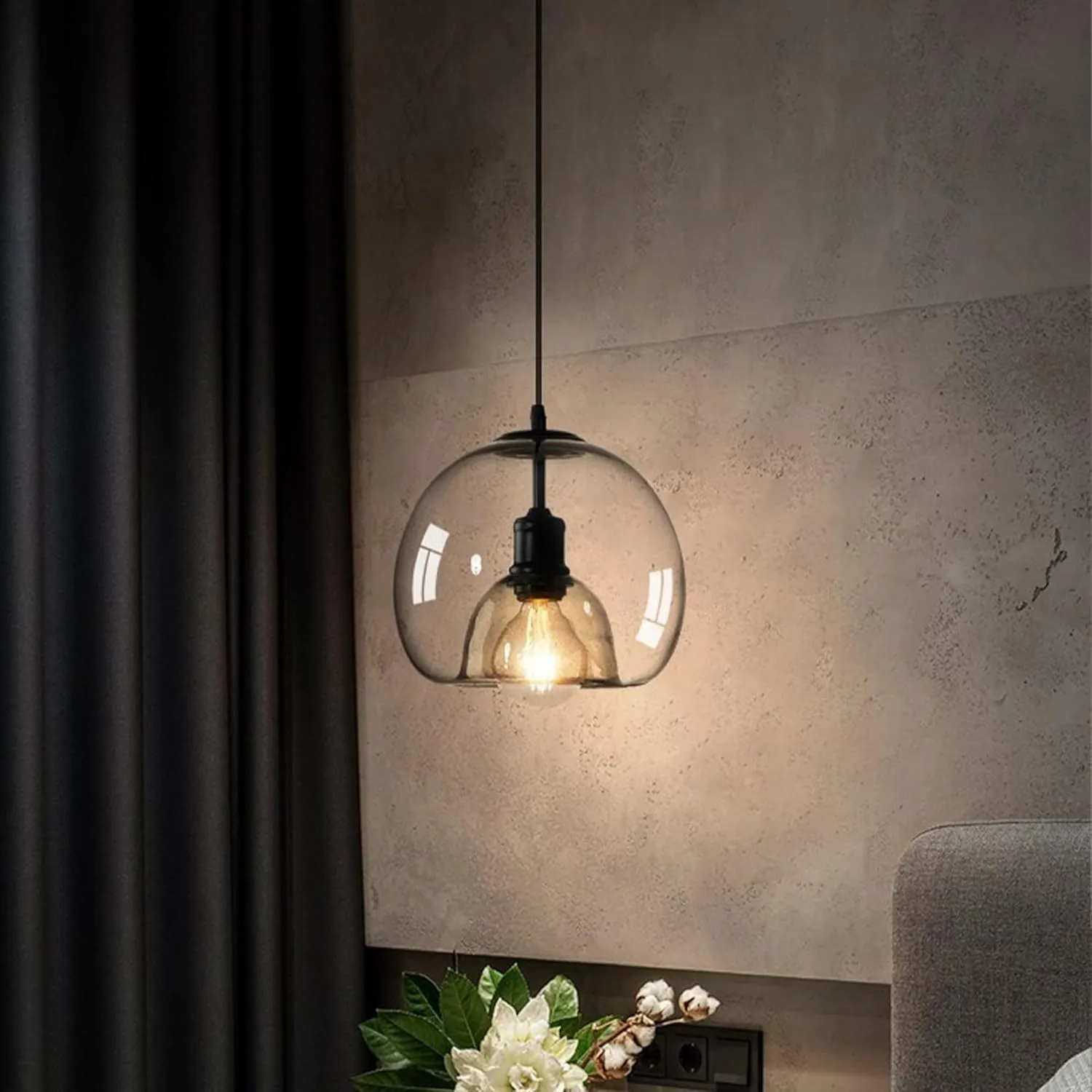 2-Pack Large Smoke Glass Pendant Lights for Kitchen Island, Includes Extra Bulbs & 4.26FT Adjustable Cord, Modern Pendant Lighting Fixtures for Kitchen, Dining Room, Living Room