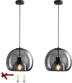 2-Pack Large Smoke Glass Pendant Lights for Kitchen Island, Includes Extra Bulbs & 4.26FT Adjustable Cord, Modern Pendant Lighting Fixtures for Kitchen, Dining Room, Living Room