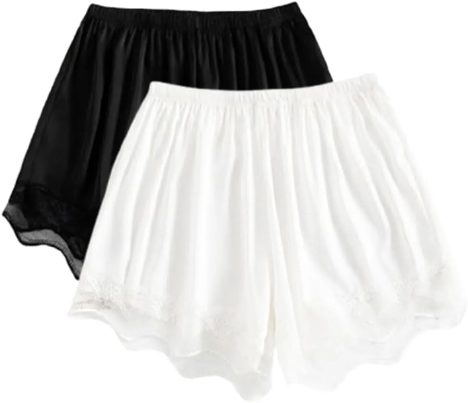 2 Pack Women Slip Shorts Lace Pettipants Half Slip Culotte Shorts Split Skirt