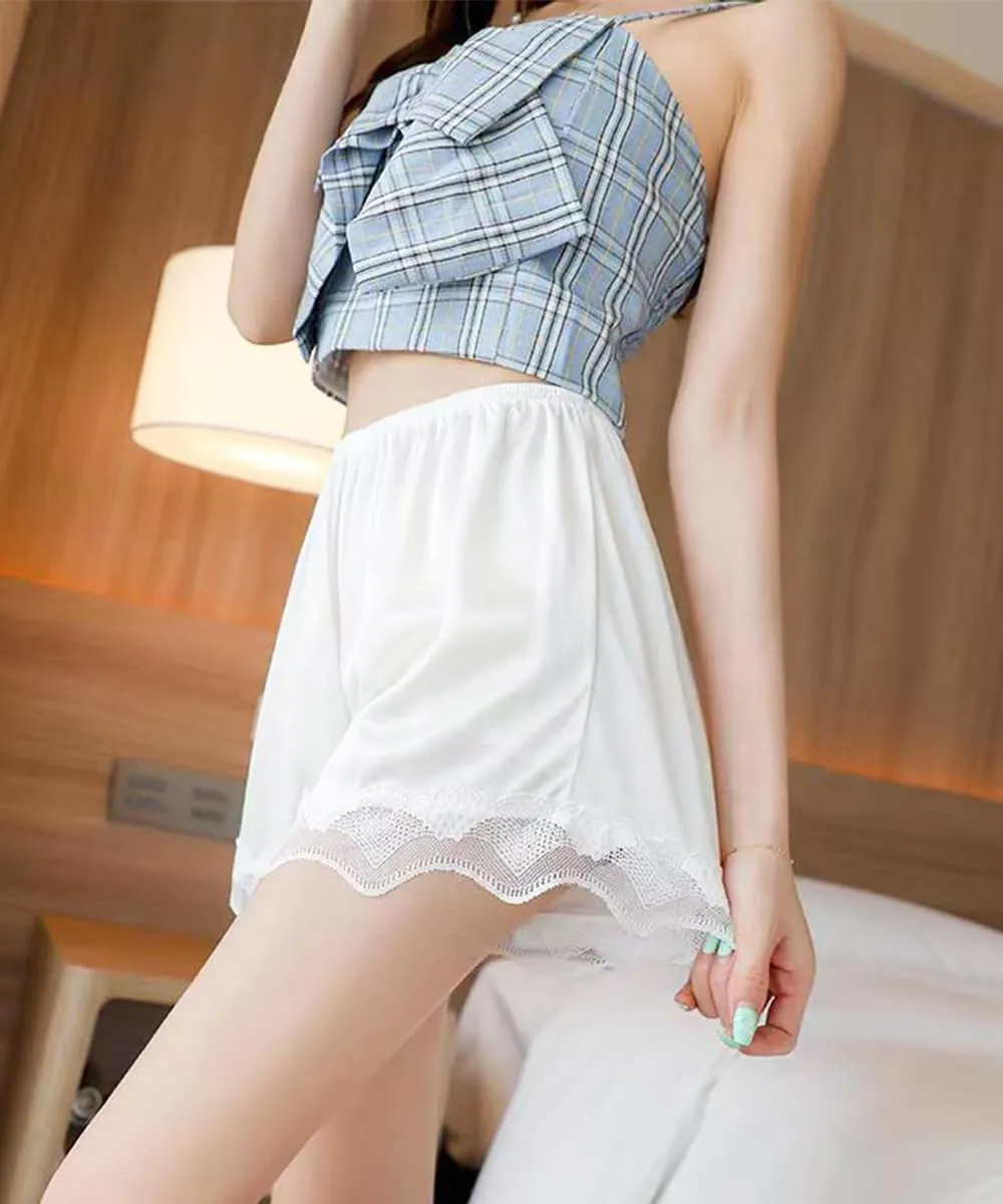 2 Pack Women Slip Shorts Lace Pettipants Half Slip Culotte Shorts Split Skirt