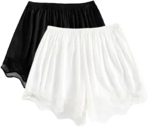 2 Pack Women Slip Shorts Lace Pettipants Half Slip Culotte Shorts Split Skirt