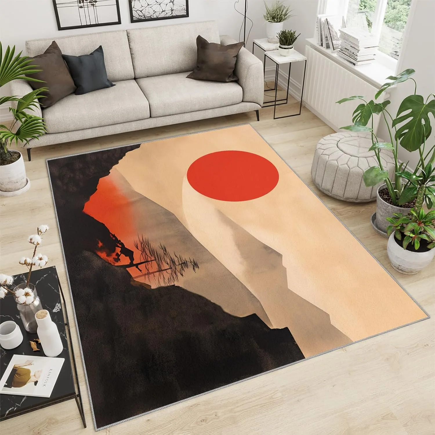 2x4 Zen Minimalism Runner Rug - Sun-Washed Abstract Peaks Rugs for Entryway, Modern Oriental Aesthetic Kitchen Runner Rug Soft Non Slip Anti Fatigue for Laundry Room Indoor Hallways
