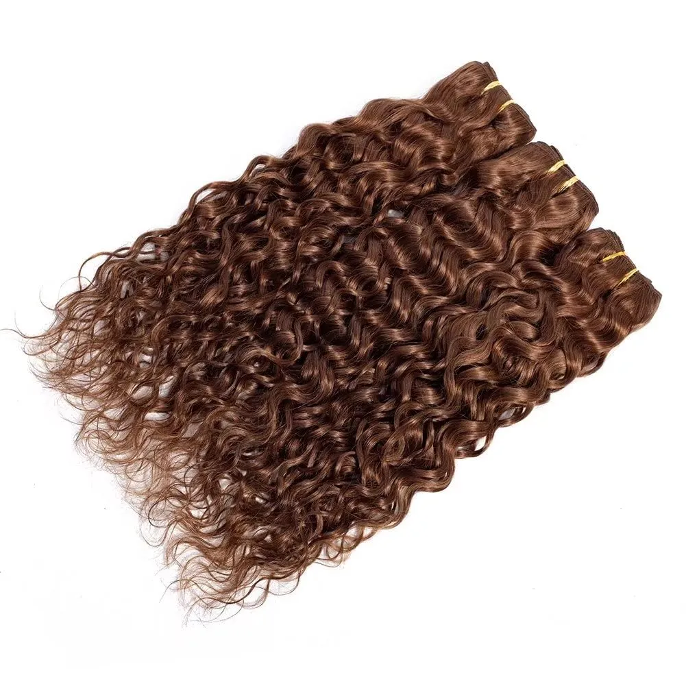3 Pieces 12 14 16 Water Wave Bundles Brown Hair Brazilian Water Wave Hair Weaves 8A Premium Brazilian Virgin Water Wave Human Hair Bundles Color 4 Brazilian Human Hair Extensions Total 300gram