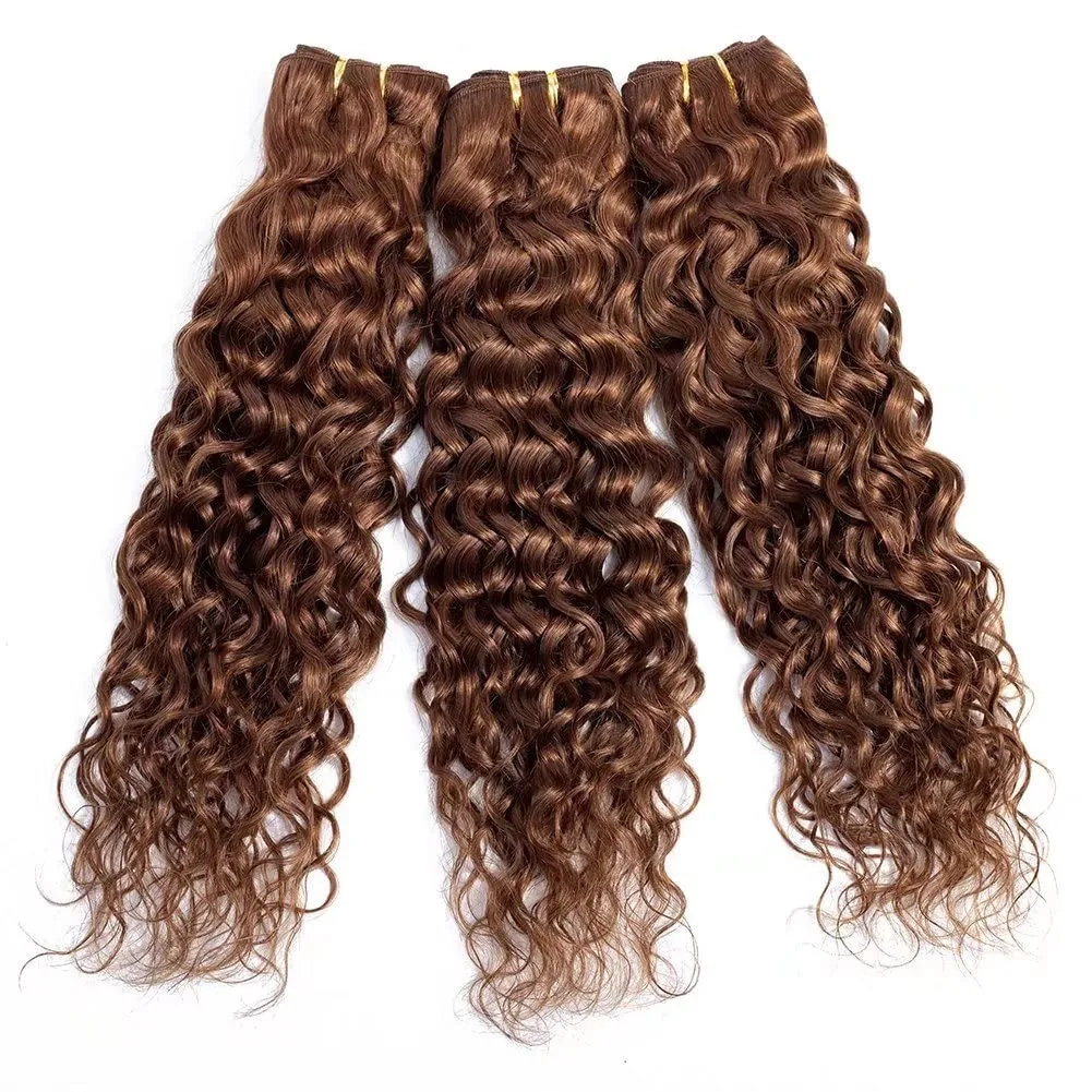 3 Pieces 12 14 16 Water Wave Bundles Brown Hair Brazilian Water Wave Hair Weaves 8A Premium Brazilian Virgin Water Wave Human Hair Bundles Color 4 Brazilian Human Hair Extensions Total 300gram