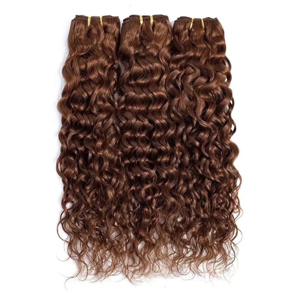 3 Pieces 12 14 16 Water Wave Bundles Brown Hair Brazilian Water Wave Hair Weaves 8A Premium Brazilian Virgin Water Wave Human Hair Bundles Color 4 Brazilian Human Hair Extensions Total 300gram