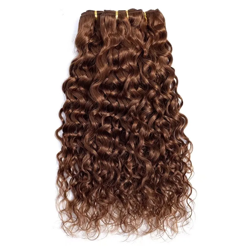 3 Pieces 12 14 16 Water Wave Bundles Brown Hair Brazilian Water Wave Hair Weaves 8A Premium Brazilian Virgin Water Wave Human Hair Bundles Color 4 Brazilian Human Hair Extensions Total 300gram