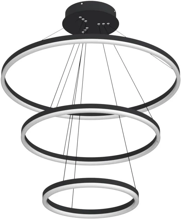 3-Rings D31.5’’ Modern LED Chandelier Black, Dimmable Pendant Lighting with Remote Control Circular Flush Mount High Ceiling Light for Living Dining Room Bedroom Foyer, 3000K-6500K
