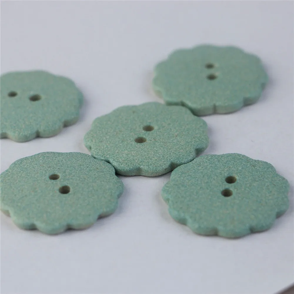 30mm Matte Light Blue Triangular and Gear Shaped 2 Hole Handmade Ceramic Buttons 5pcs
