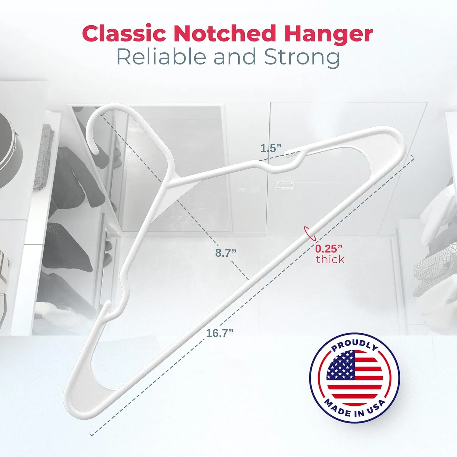 30pk Made in USA Plastic Clothes Hangers Bulk | 20 30 50 100 Pack Available | Laundry Clothes Hanger | Coat Hangers Plastic | Heavy Duty Plastic Hanger for Closet Hangars | Mainstays Hangers (Black)