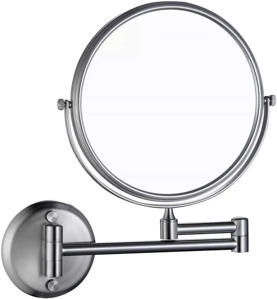 3X Magnifying Wall-Mounted Makeup Mirror, Adjustable Extension Vanity Mirror, Two-Sided 360° Swivel Design, 8-inch Black(8inch Brushed)
