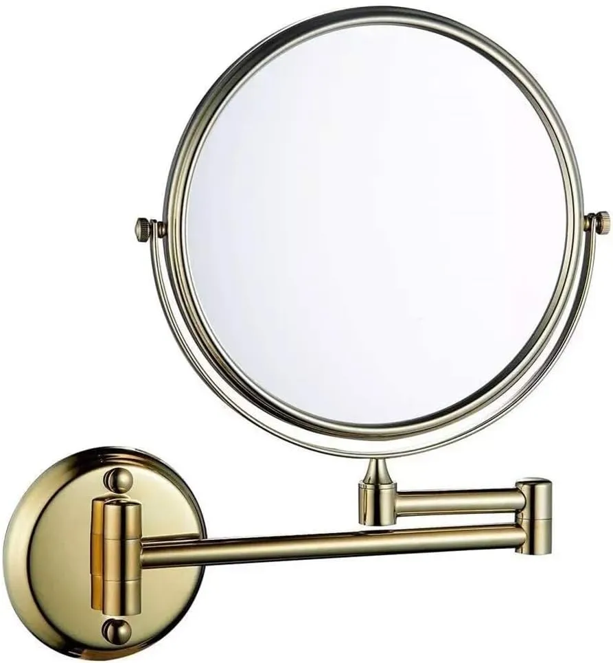 3X Magnifying Wall-Mounted Makeup Mirror, Adjustable Extension Vanity Mirror, Two-Sided 360° Swivel Design, 8-inch Black(8inch goldplated)