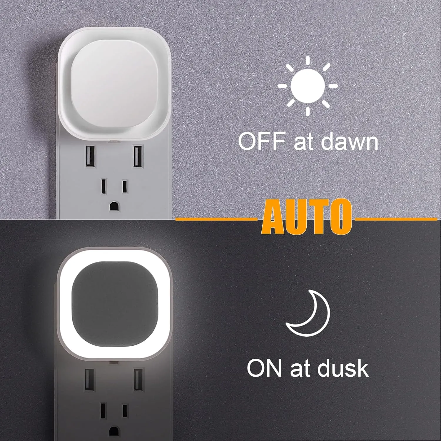 4 Pack Plug in Dimmable Night Lights, Auto Dusk to Dawn Sensor, Square Nightlights for Bathroom, Hallway, Stairs, Kitchen, Bedroom, Garage