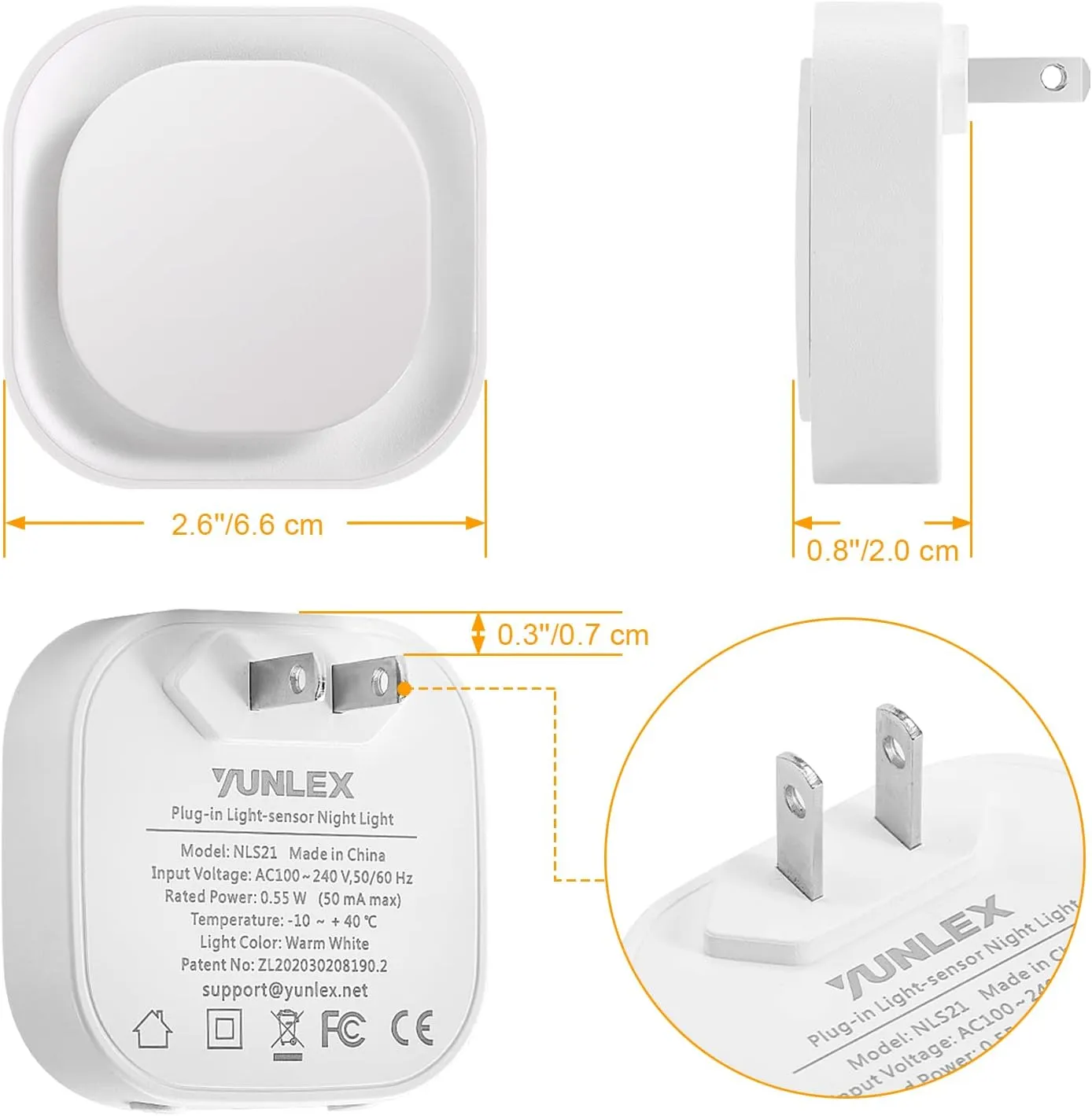 4 Pack Plug in Dimmable Night Lights, Auto Dusk to Dawn Sensor, Square Nightlights for Bathroom, Hallway, Stairs, Kitchen, Bedroom, Garage