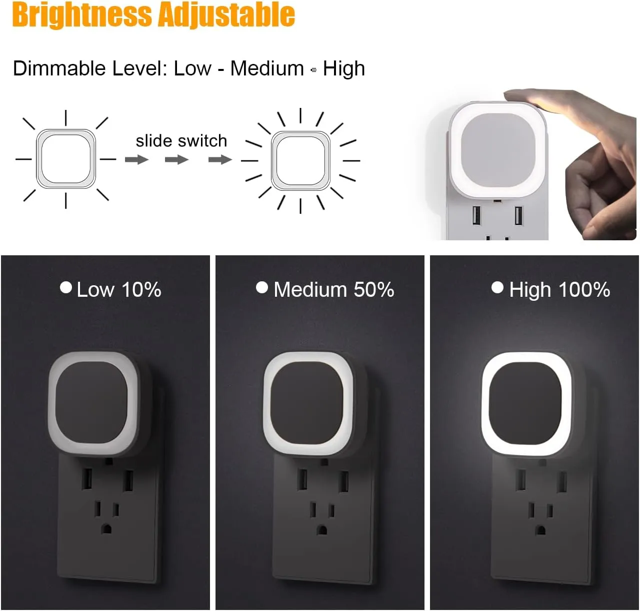 4 Pack Plug in Dimmable Night Lights, Auto Dusk to Dawn Sensor, Square Nightlights for Bathroom, Hallway, Stairs, Kitchen, Bedroom, Garage