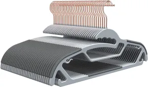 50-Pack Slim S-Shaped Plastic Hangers with Non-Slip Grips – Space-Saving Gray Hangers for Delicate Necklines, Fits Shirts, Dresses & Coats in Closet/Dorm Organizers