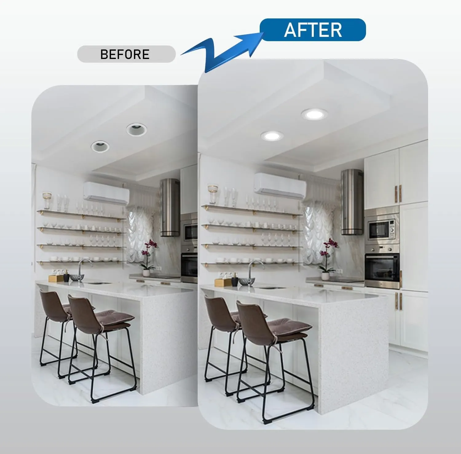 5/6 Inch 5CCT Retrofit LED Recessed Lighting 4 Pack, Adjustable 5CCT 2700K-5000K, LED Replacement Can Lights,Dimmable,12=60W, E26 Base, Flat Trim,Easy Retrofit Downlight Installation.