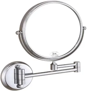 6 Inch Two-Sided Wall-Mounted Makeup Mirror, 3X Magnification, 360° Swivel Extendable Bathroom Vanity Mirror, Silver
