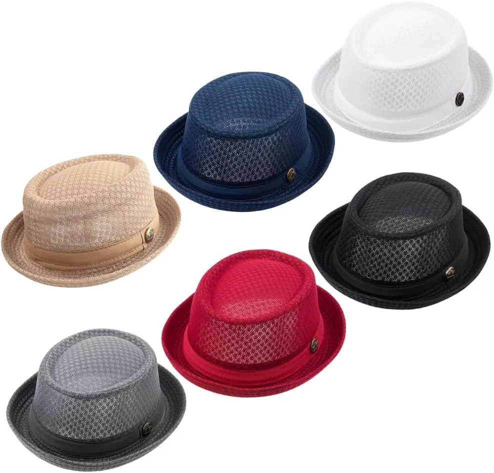 6Pcs Summer Beach Party Fedora Cap Boater Porkpie Breaking Bad Flat Hat for Men Women