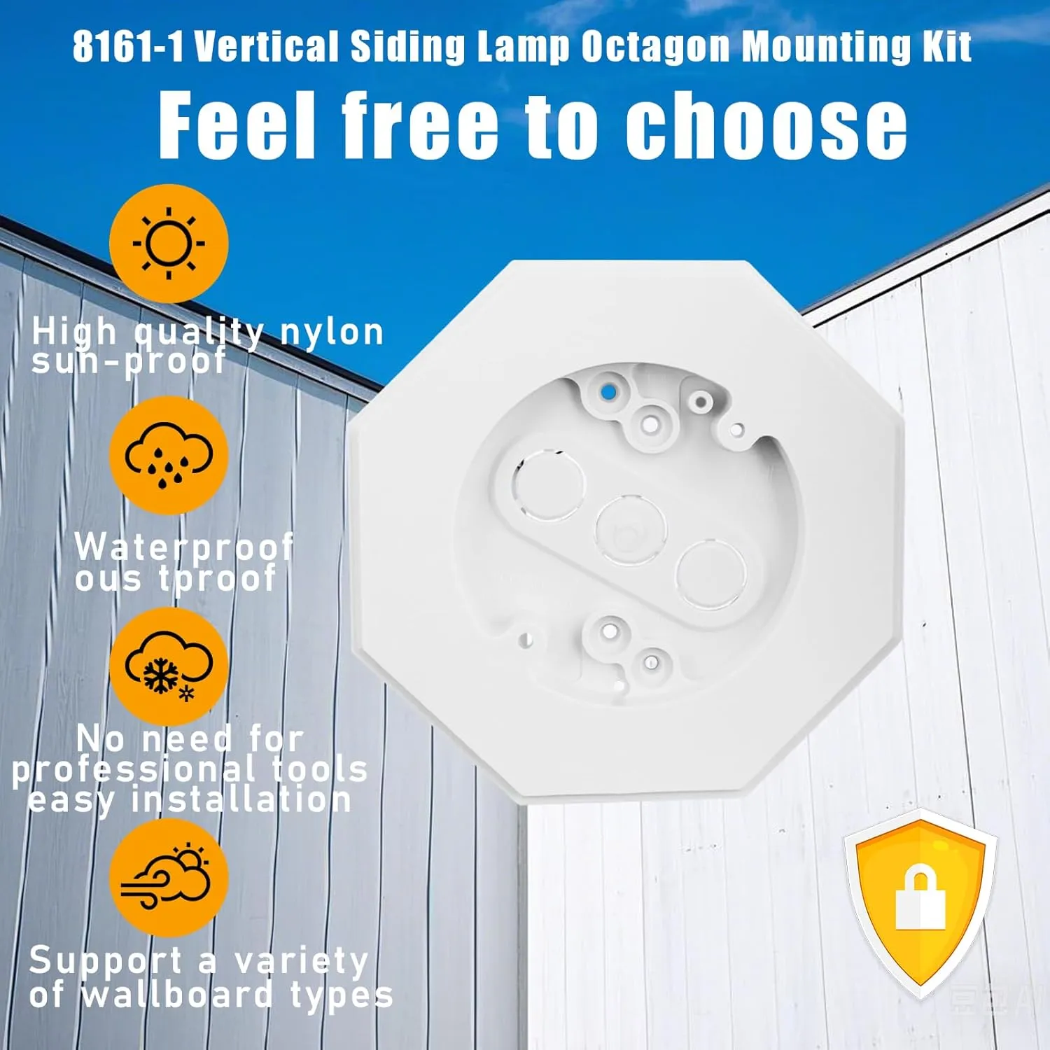 8161-2 Vertical Siding Lamp Octagon Mounting Kit (2pack) Siding Mounting Kit with Built-in Electrical Box,8161 Vertical Siding Lamp Mounting Kit,for T-111,HardiePlank Lap Siding,and Flat Surface