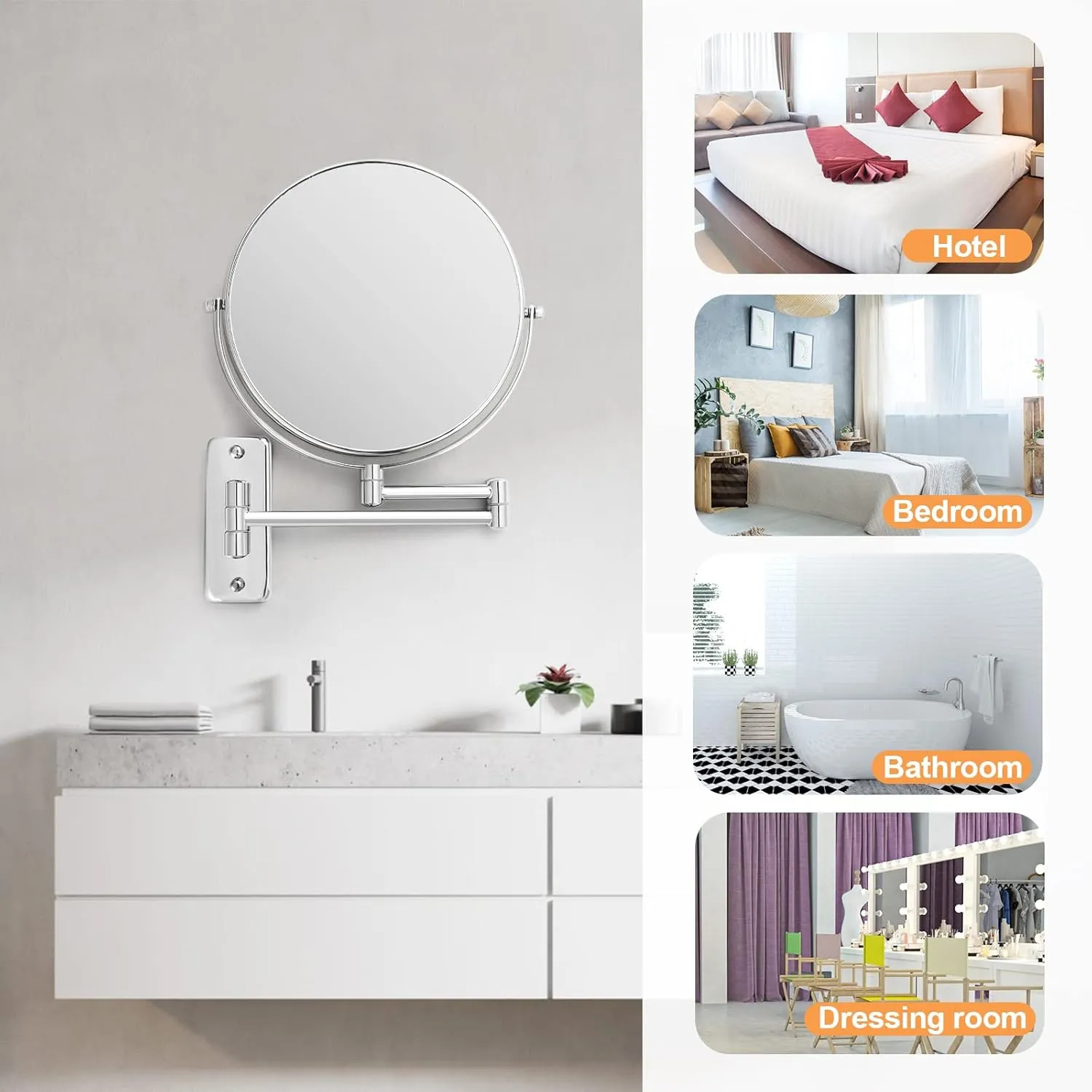 9" Magnifying Wall Mount Makeup Vanity Mirror,1x/7x Double-Side Makeup Mirror with Magnification,Swivel Extendable Shaving Face Mirror for Bathroom, Wall Mirror for Chrome
