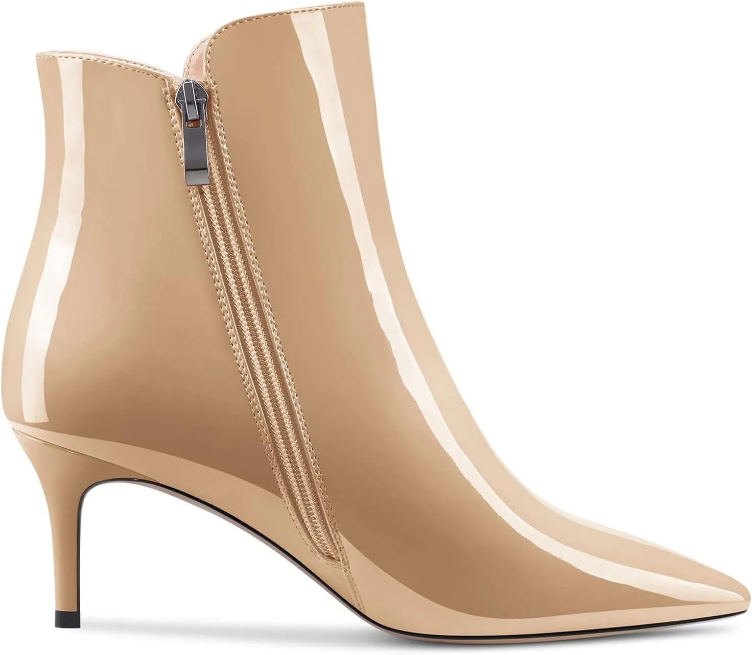 Aachcol Women Ankle Boots Short Bootie Close Pointed Toe Slip-on Stiletto Mid Heel Patent Zipper 2.5 Inch