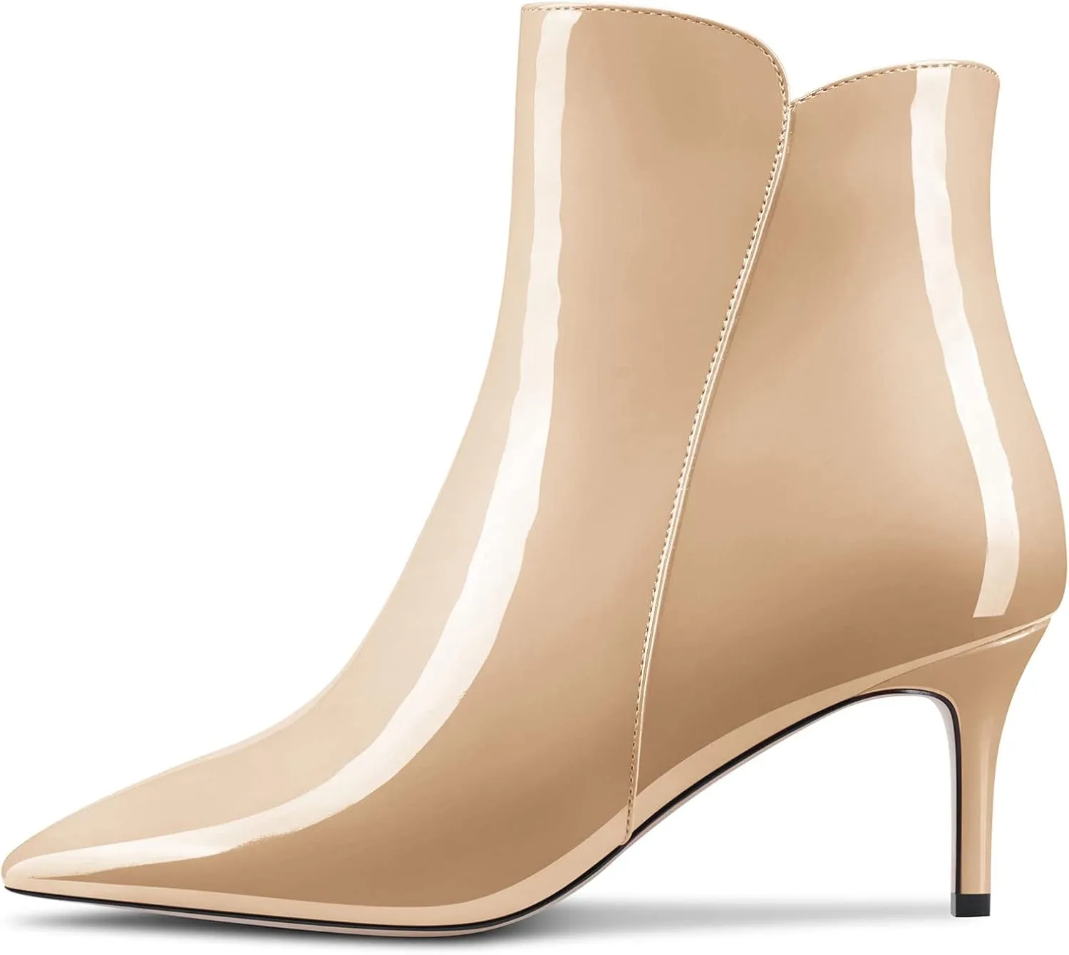 Aachcol Women Ankle Boots Short Bootie Close Pointed Toe Slip-on Stiletto Mid Heel Patent Zipper 2.5 Inch