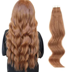 ABH AMAZINGBEAUTY Tape in Hair Extensions Human Hair Semi-permanent Pre Taped Real Remy Human Tape in Human Hair 50g-20pcs Skin Weft Invisible Seamless Reusable Platinum Light Auburn Color 30 20 Inch