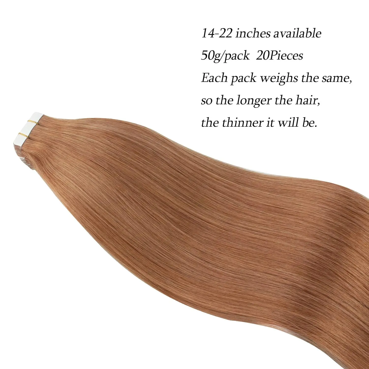 ABH AMAZINGBEAUTY Tape in Hair Extensions Human Hair Semi-permanent Pre Taped Real Remy Human Tape in Human Hair 50g-20pcs Skin Weft Invisible Seamless Reusable Platinum Light Auburn Color 30 20 Inch