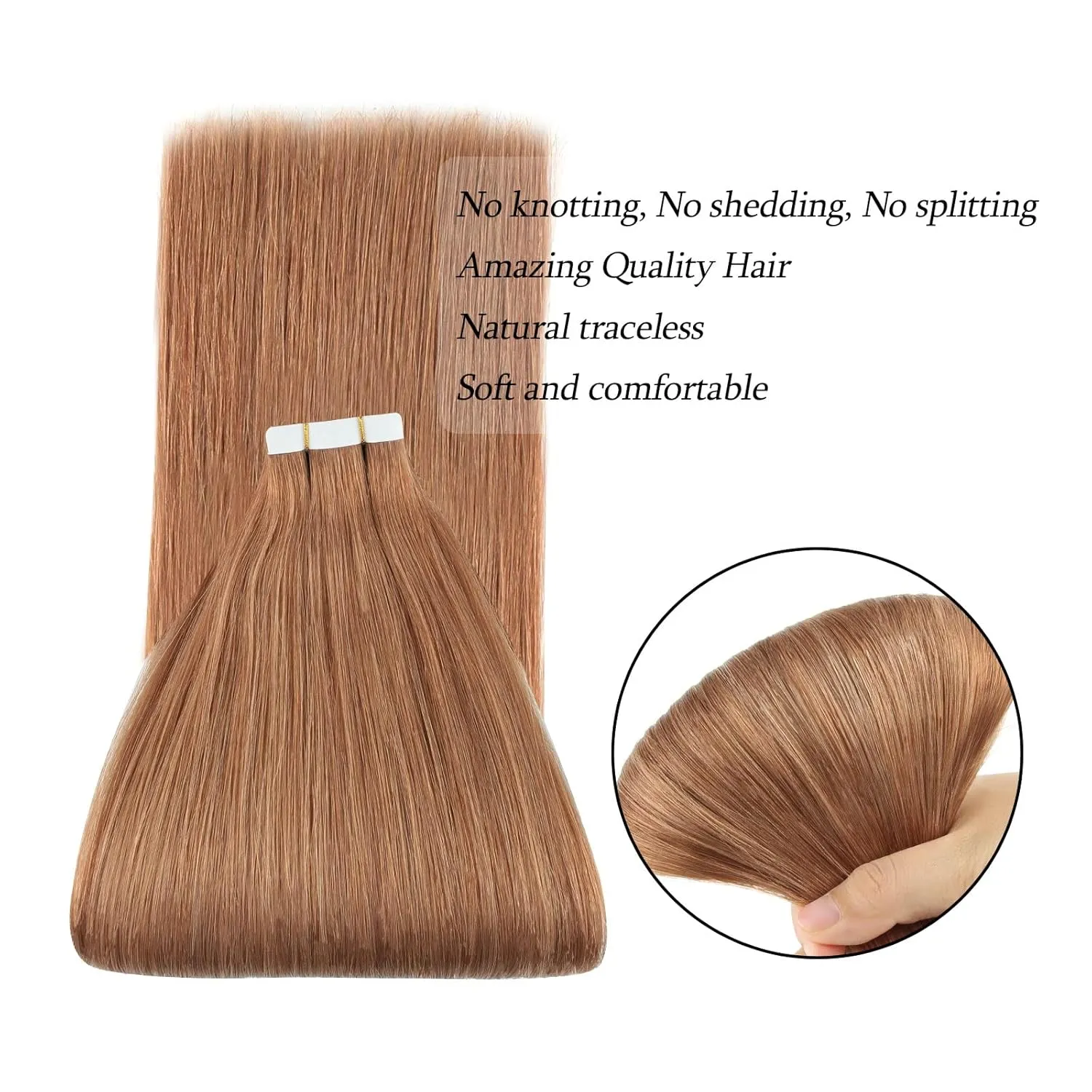 ABH AMAZINGBEAUTY Tape in Hair Extensions Human Hair Semi-permanent Pre Taped Real Remy Human Tape in Human Hair 50g-20pcs Skin Weft Invisible Seamless Reusable Platinum Light Auburn Color 30 20 Inch