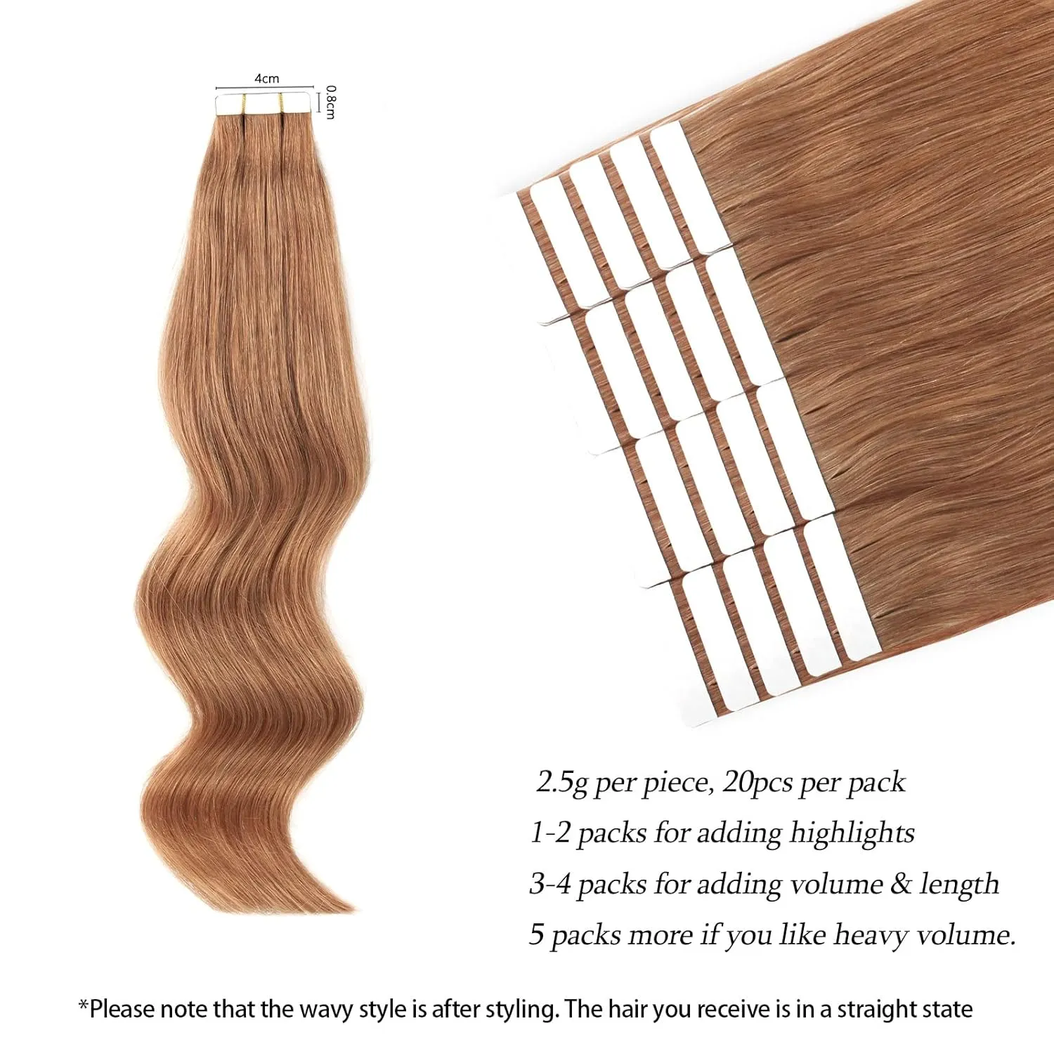 ABH AMAZINGBEAUTY Tape in Hair Extensions Human Hair Semi-permanent Pre Taped Real Remy Human Tape in Human Hair 50g-20pcs Skin Weft Invisible Seamless Reusable Platinum Light Auburn Color 30 20 Inch