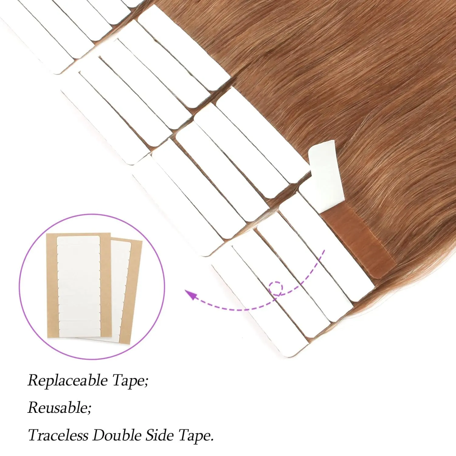 ABH AMAZINGBEAUTY Tape in Hair Extensions Human Hair Semi-permanent Pre Taped Real Remy Human Tape in Human Hair 50g-20pcs Skin Weft Invisible Seamless Reusable Platinum Light Auburn Color 30 20 Inch