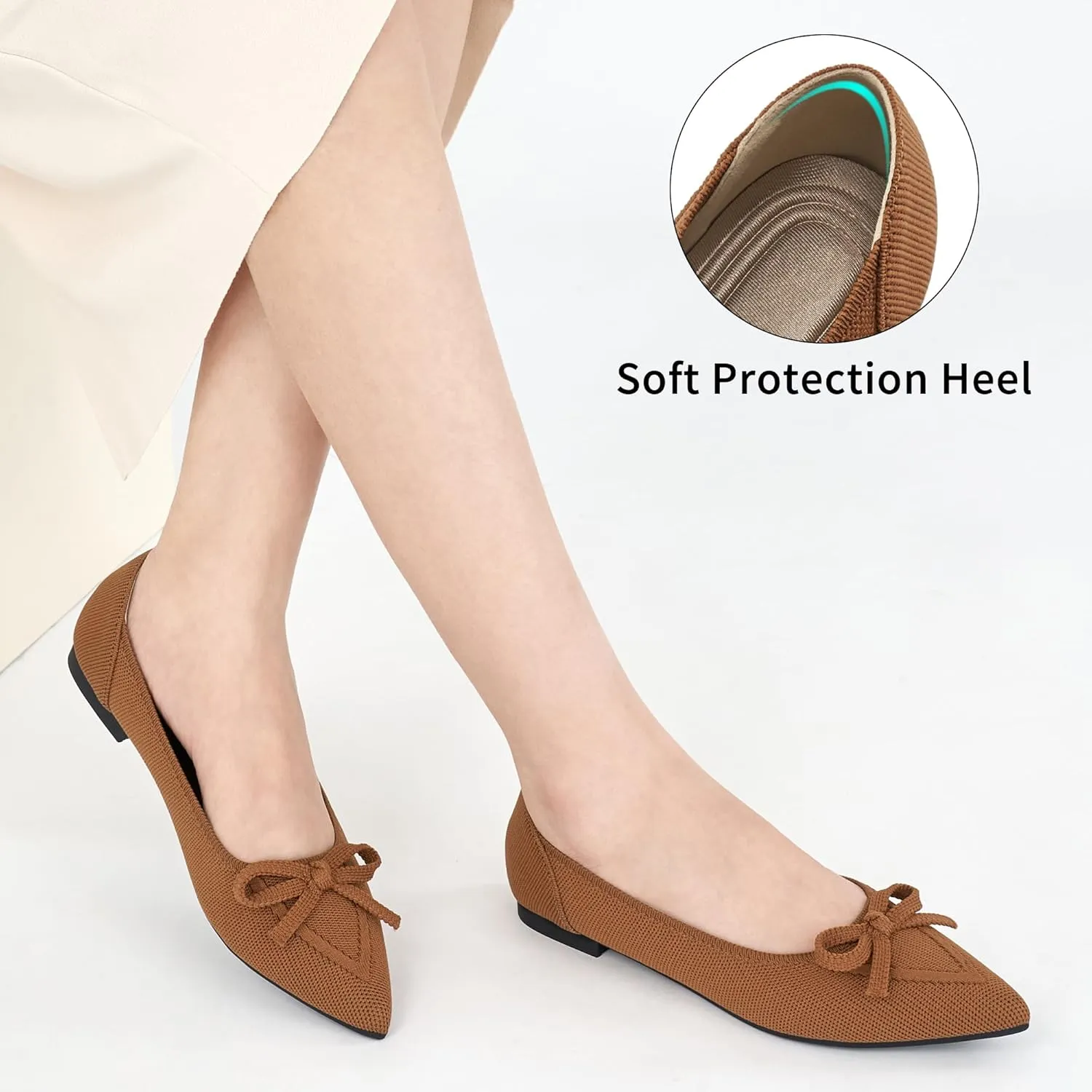 Ablanczoom Ballet Flats Shoes for Women: Dressy Pointed Toe Bow Knit Flats Comfortable Slip On Work Business Shoes for Driving Dating Wedding