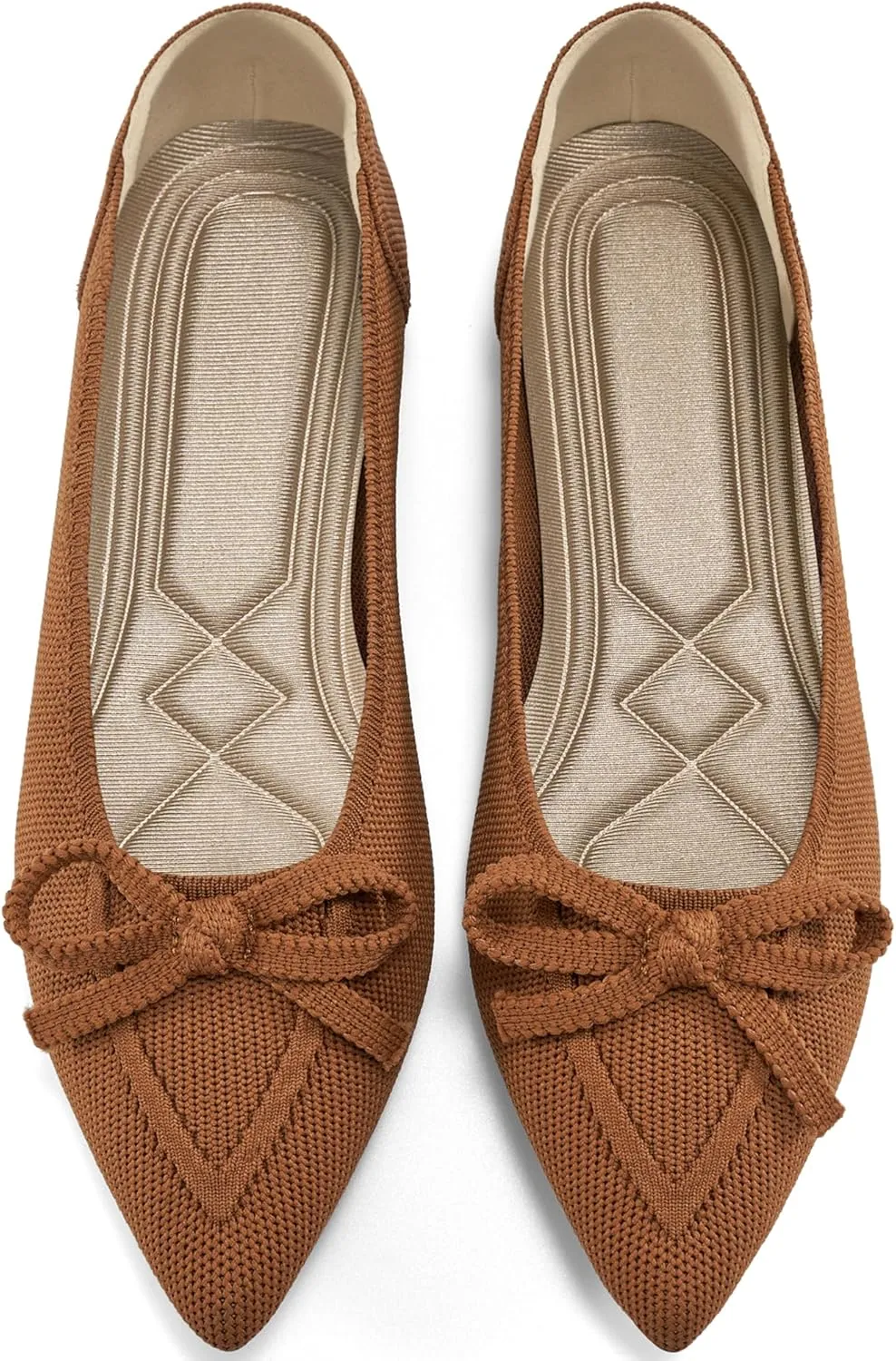 Ablanczoom Ballet Flats Shoes for Women: Dressy Pointed Toe Bow Knit Flats Comfortable Slip On Work Business Shoes for Driving Dating Wedding